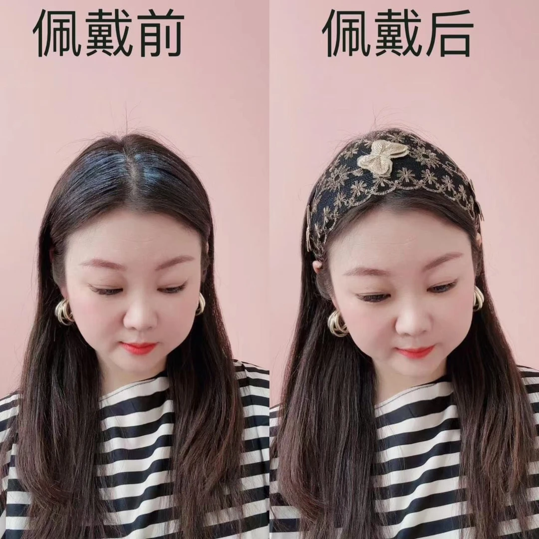 网纱蕾丝手工刺绣遮白发发箍网红头饰头箍碎发宽边百搭带齿简约