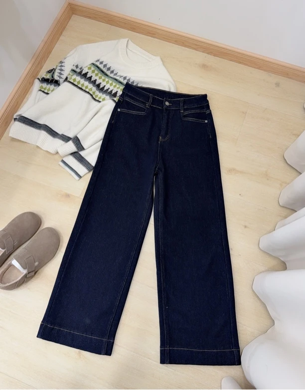 2福福NO退加厚绒深蓝山本裤复古牛仔裤2024秋冬