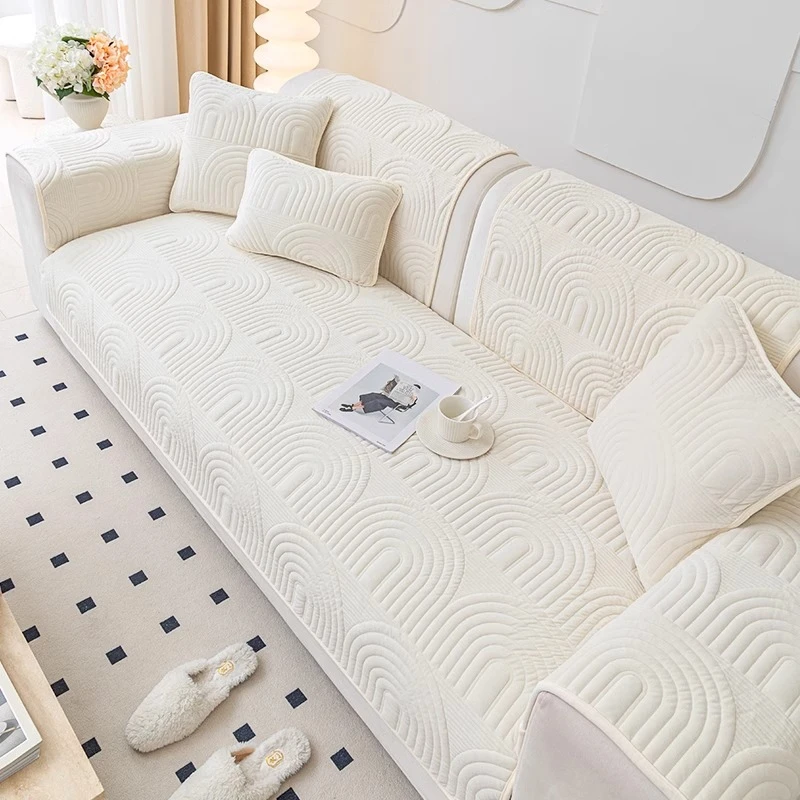 【后构想】纯白高级感水晶绒沙发垫四季通用防滑公主风坐垫沙发垫子