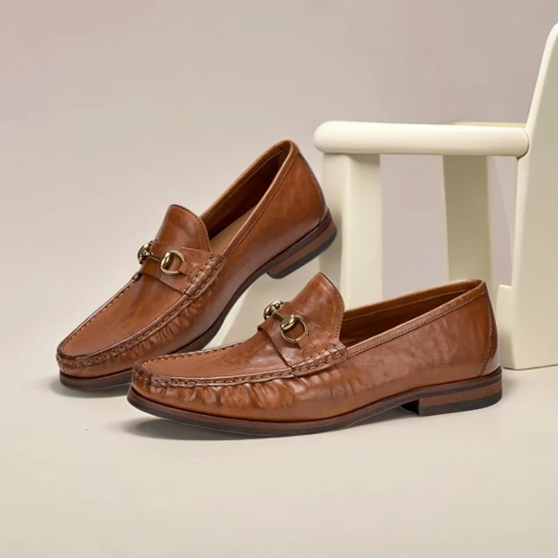 夏季新款男士一脚蹬乐福鞋英伦风马皮真皮大底豆豆鞋高端商务皮鞋
