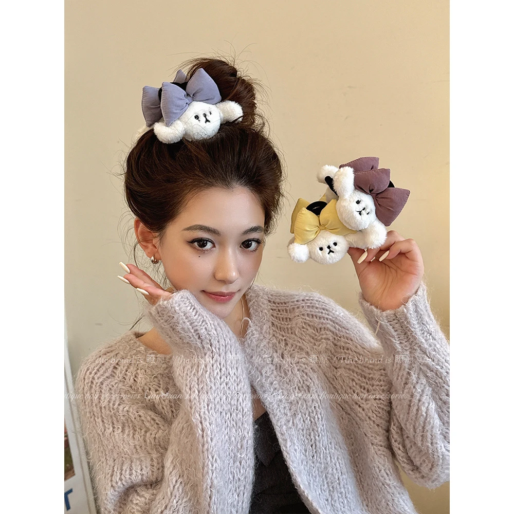 甜心修狗~可爱发夹女后脑勺毛绒抓夹2024新款蝴蝶结鲨鱼夹高级感