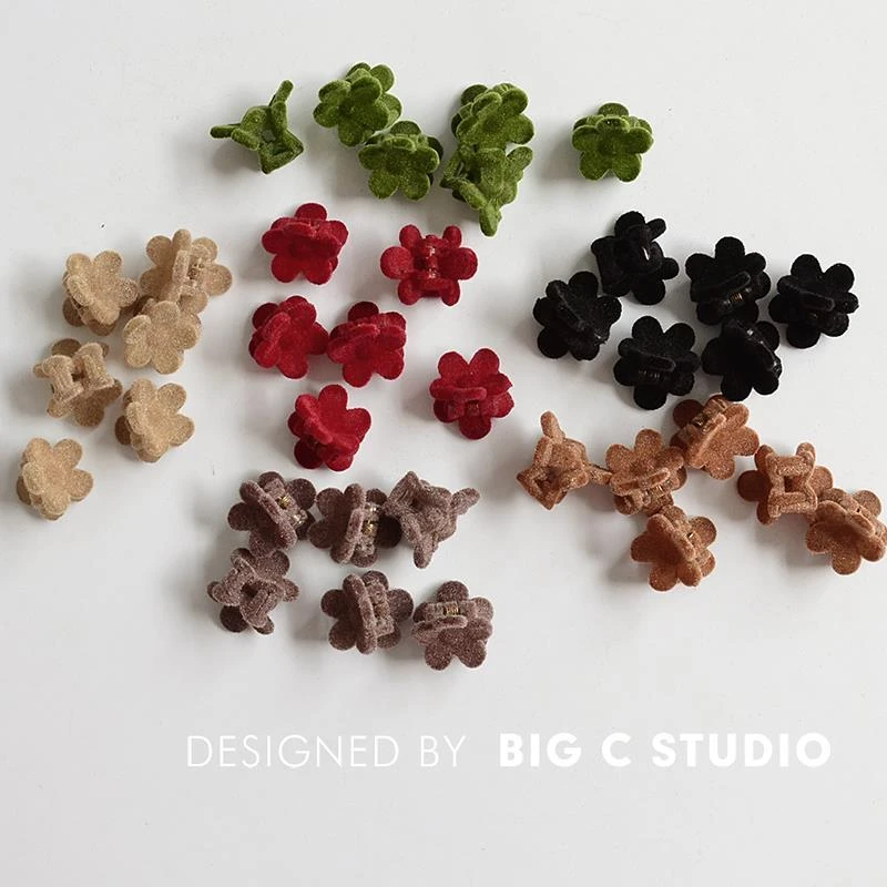 6个装植绒小花抓夹~小号精致秋冬毛绒发夹刘海夹少女心气质发饰品