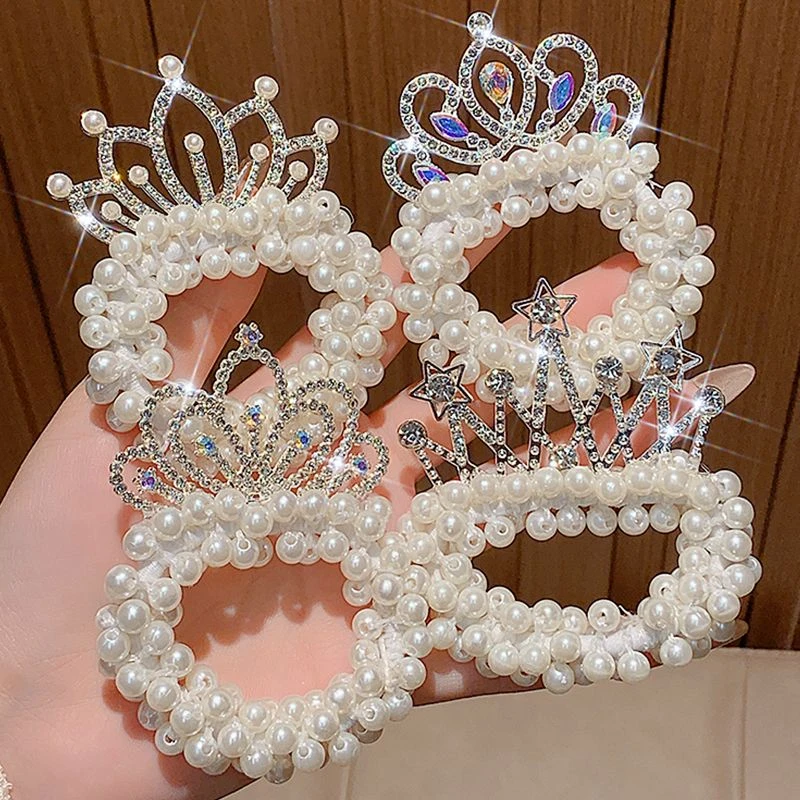 儿童公主皇冠珠珠发圈女2024新款高级感发夹女款2025新款网红爆款