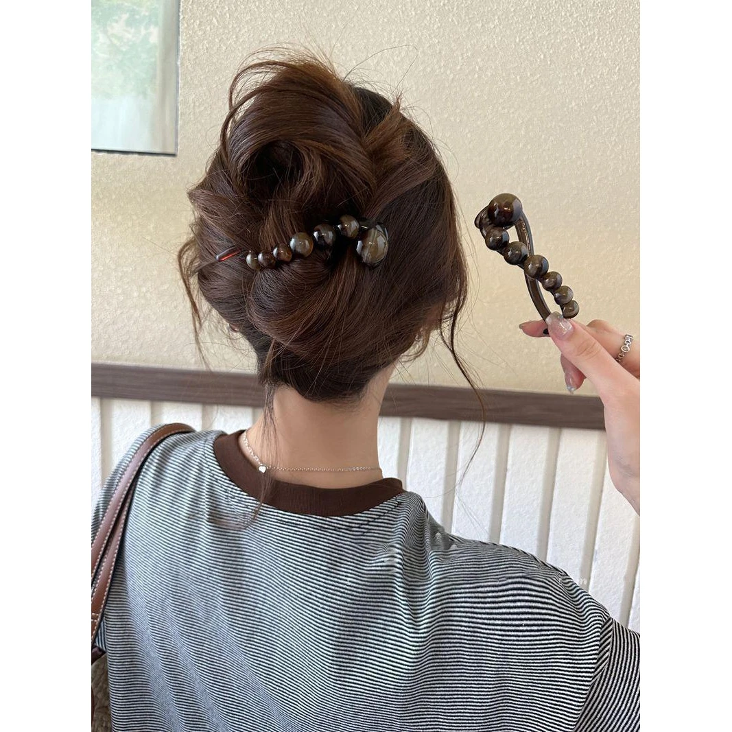 网红爆款u型夹头发晕染圆珠扭扭夹一字发夹女抓夹新款高级感发饰