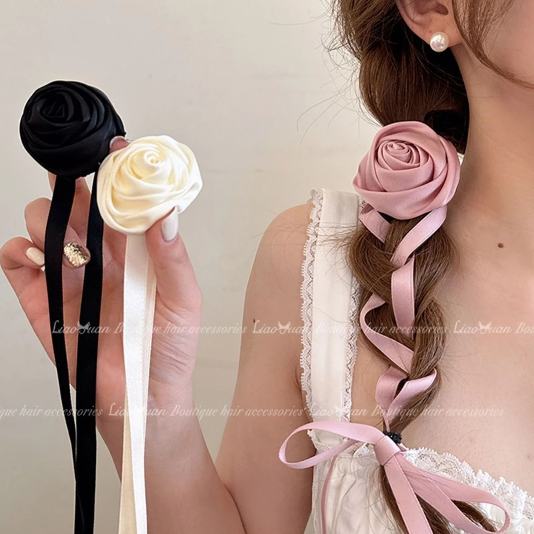 山茶藤蔓~超仙花朵丝带绑发夏季少女编发头绳2024新款高级感发饰
