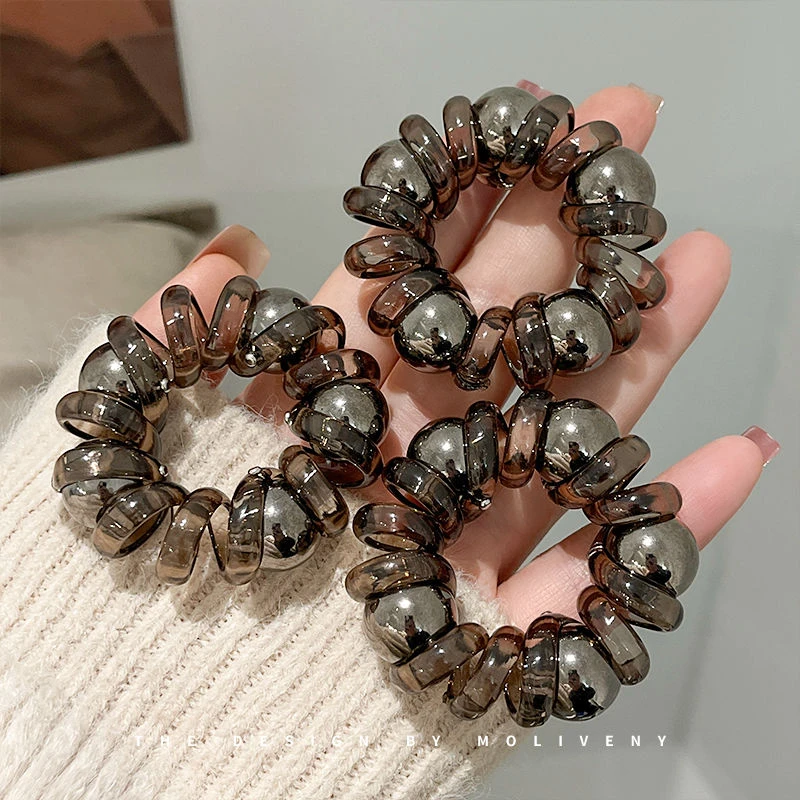 时尚珠珠电话线发圈头饰简约大号头绳气质马尾扎头皮筋高级感发绳