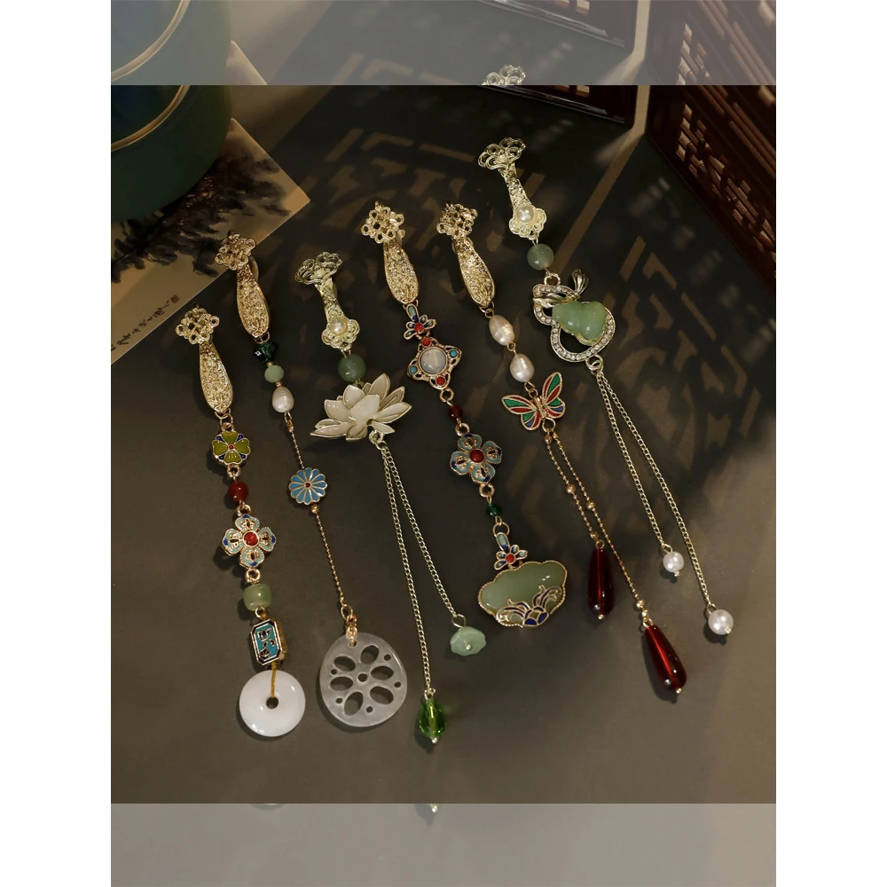 新中式古风旗袍压襟挂件女高级感流苏中国风玉兰如意上班族发饰