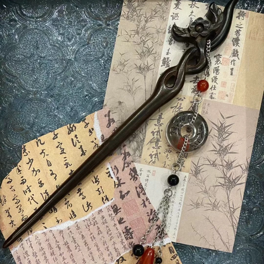 百无禁忌 书法平安扣流苏发簪清雅古风清冷感发簪女新中式梅花簪