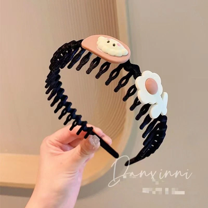 儿童奶咖卡通毛绒发箍女童可爱头箍不勒头小女孩公主头饰碎发卡梳