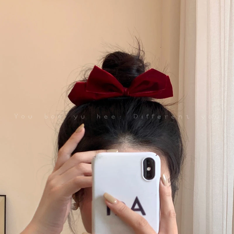 红色丝绒蝴蝶结发夹女秋冬法式复古高级感顶夹网红后脑勺发饰头饰