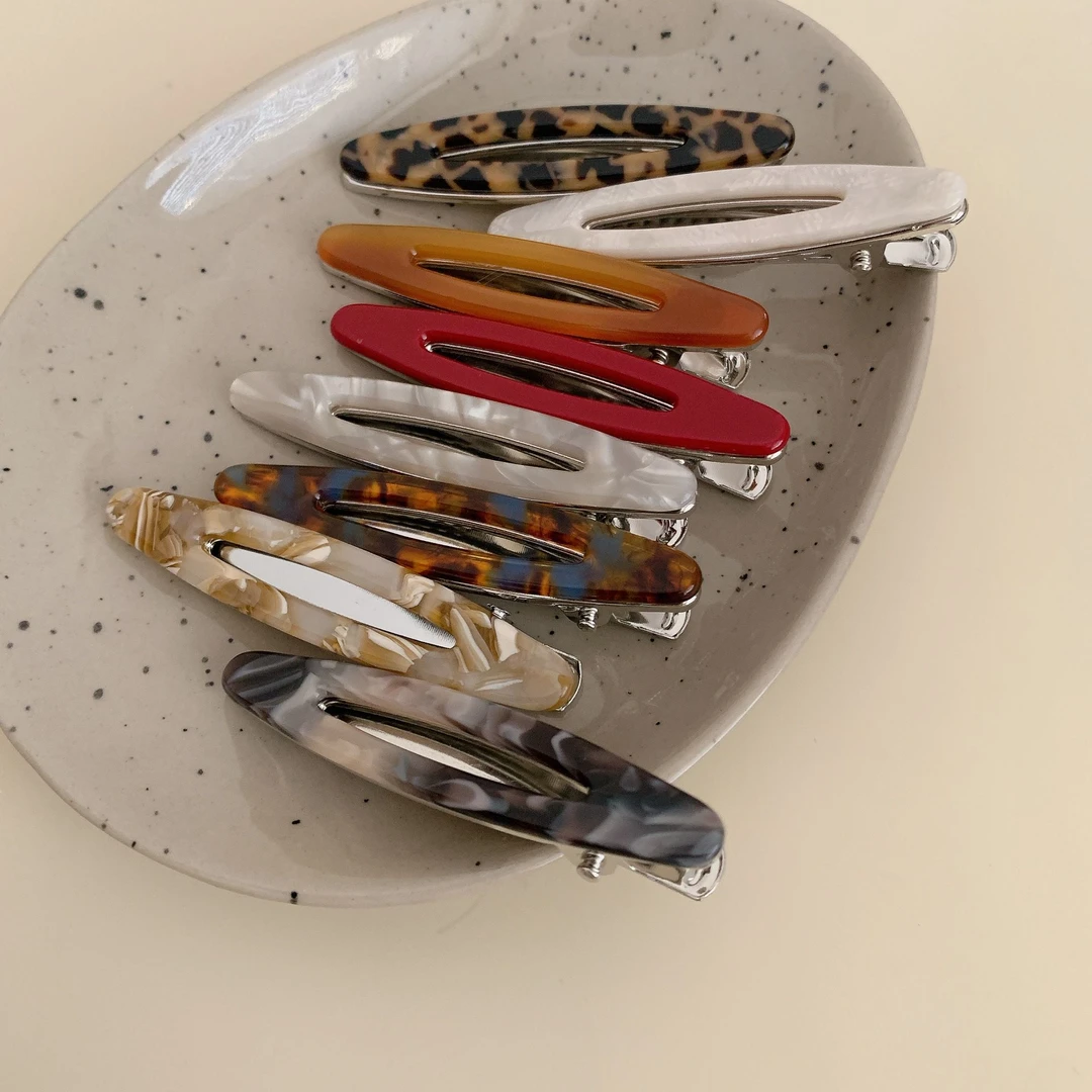 新款醋酸镂空椭圆发夹简约少女刘海碎发一字鸭嘴夹侧边化妆夹发饰