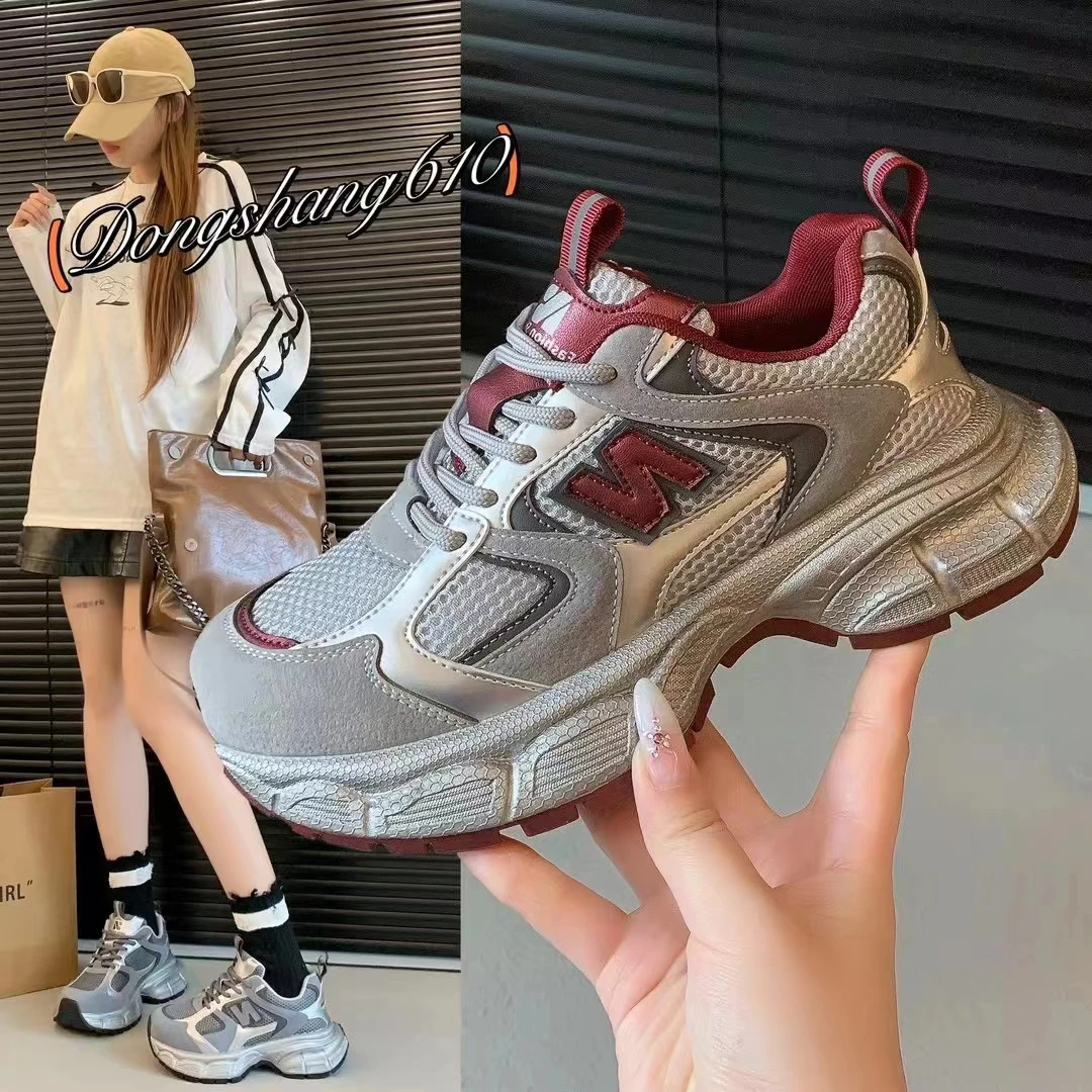 爆款双网透气老爹鞋女ins网红时尚早秋百搭舒适厚底白鞋233610