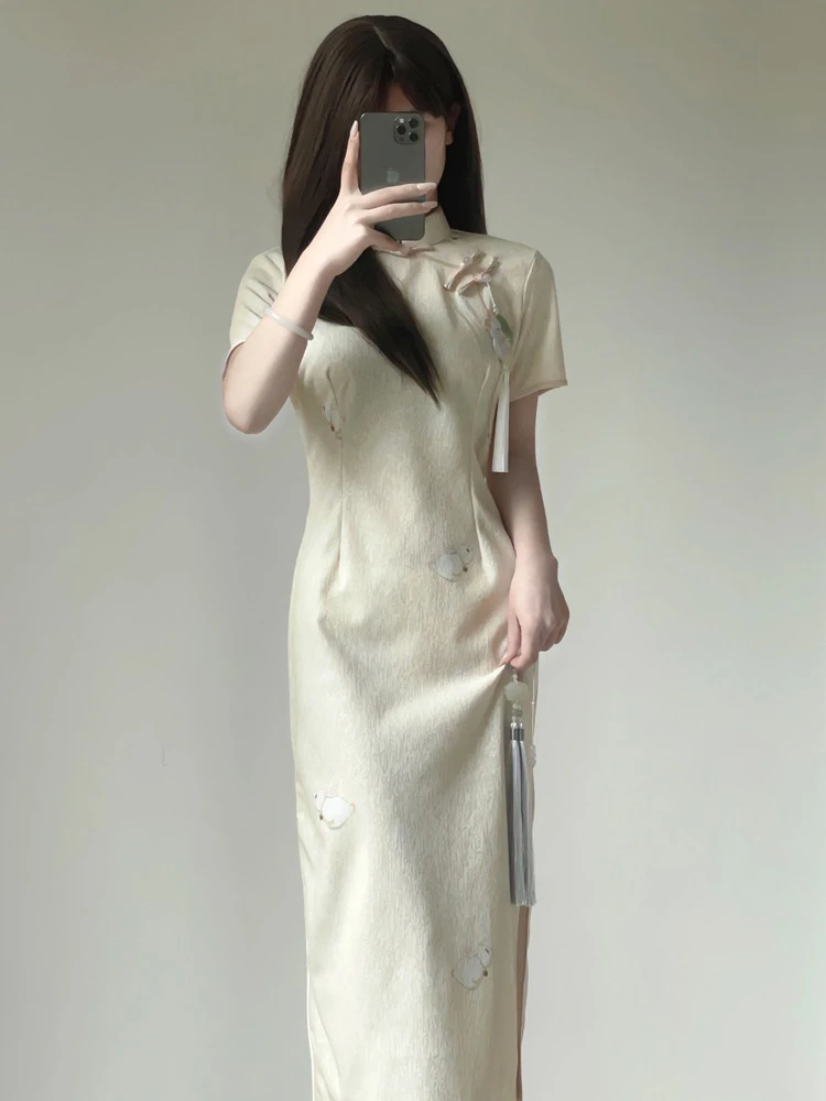 文艺清新少女淡紫色兔子改良旗袍2023年春新款国风小个子