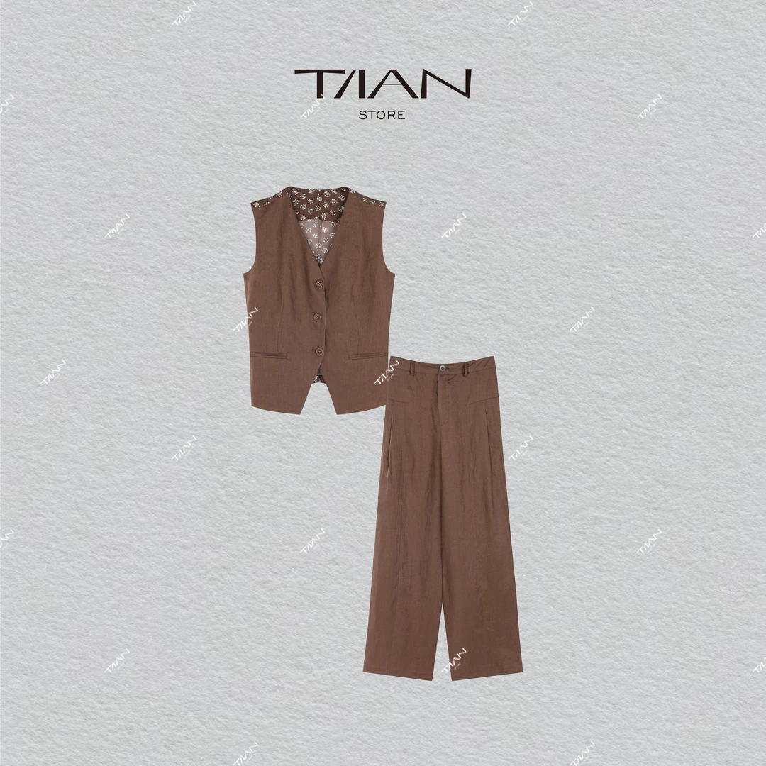 T/IAN「诗集套装」亚麻气质拼接时尚上衣+休闲遮肉休闲裤 648