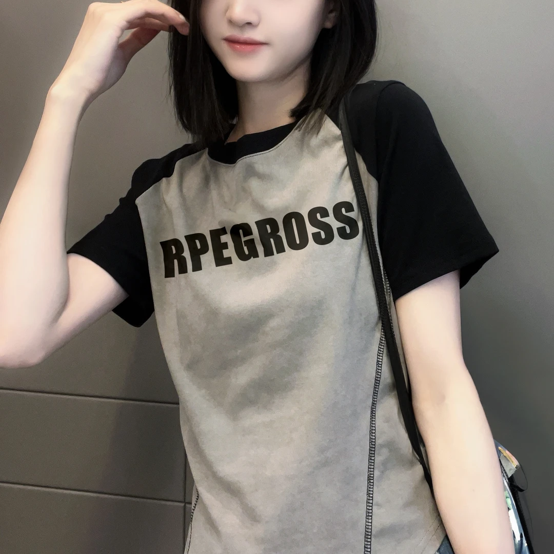 反季清仓夏季插肩袖扎染短袖T恤女修身显瘦时尚休闲百搭圆领上衣