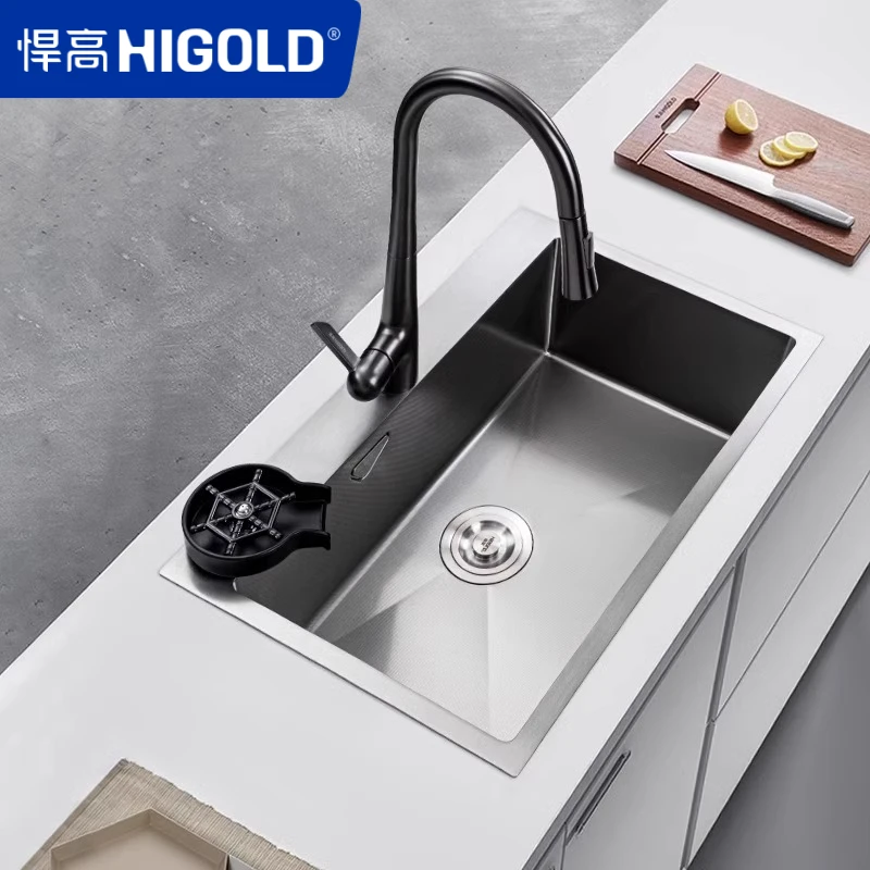 HIGOLD/悍高小米粒压纹中排阶梯手工大单槽SUS304不锈钢珠纹水槽