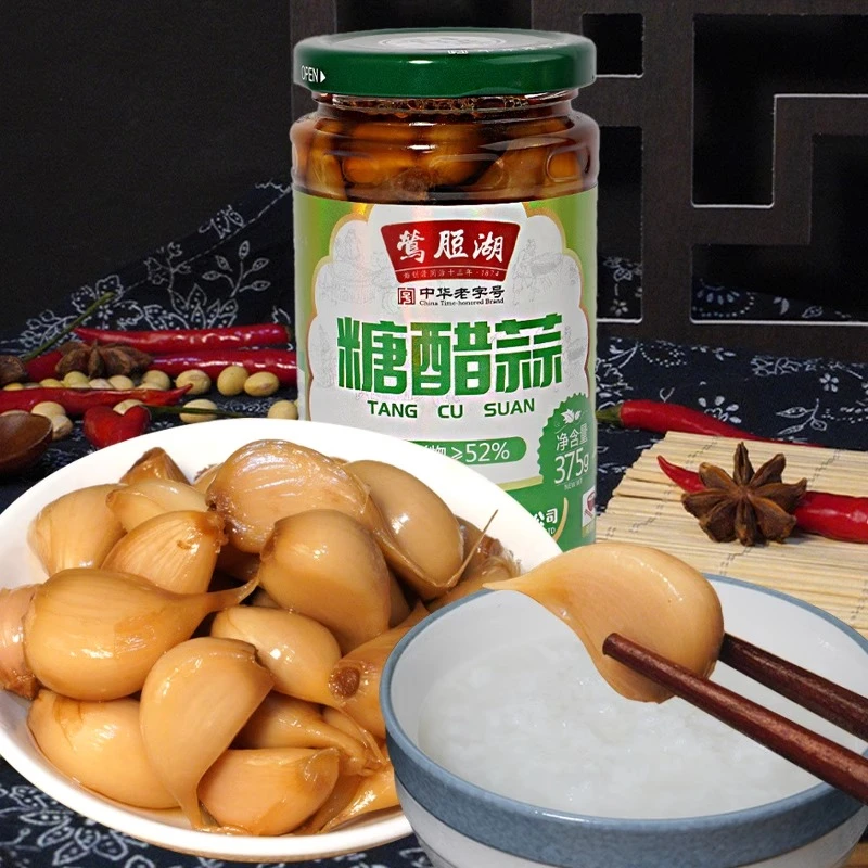 苏州平望特产莺脰湖老字号糖醋大蒜下饭菜腌制脆嫩甜瓶装375g