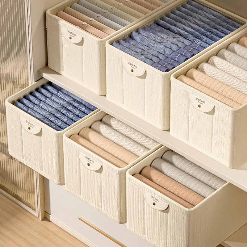 棉麻可折叠分格衣服裤子收纳筐衣柜收纳盒内衣裤袜子储物