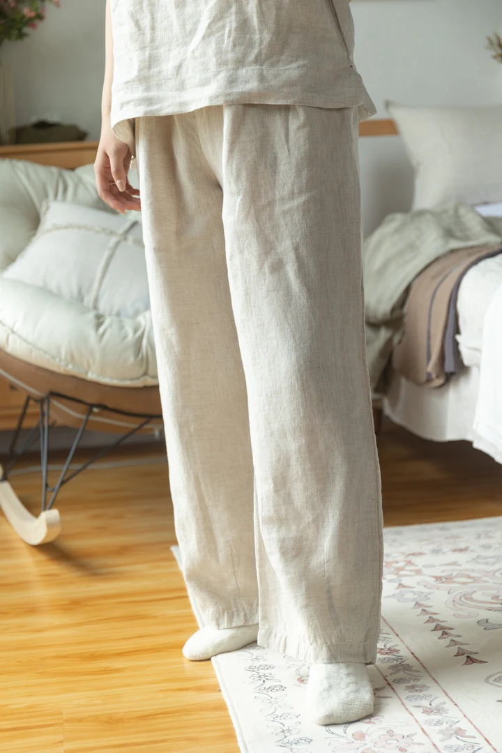 100%汉麻长裤女士休闲国风纯色文艺27003