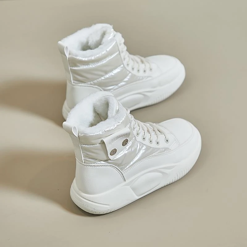 四季回力休2023冬季加绒保暖皮面雪地靴女百搭休闲厚底防滑棉鞋学