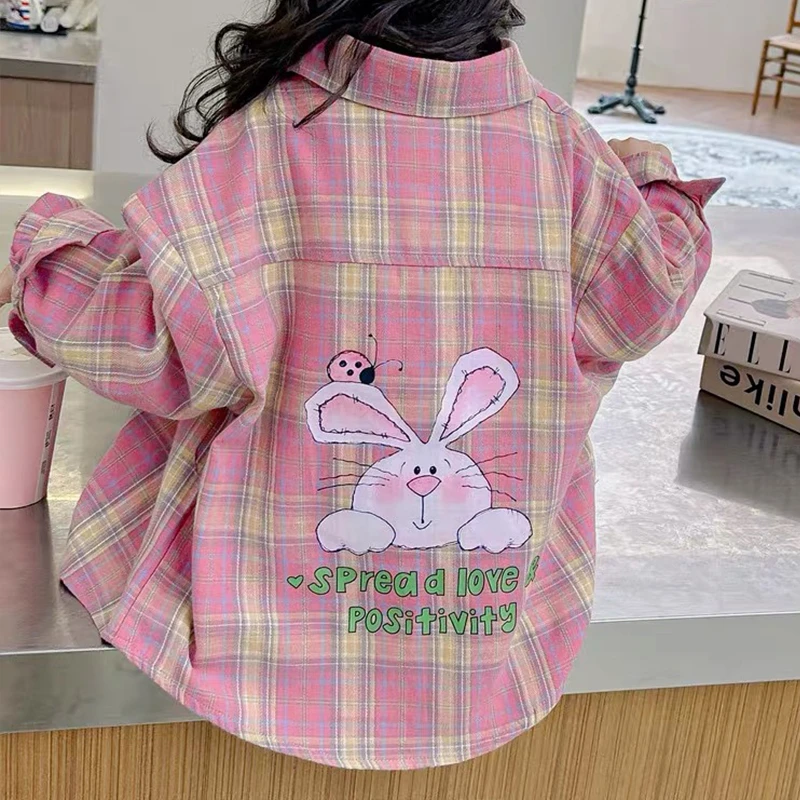 女童格子衬衫春秋季中小童新款薄外套秋装上衣儿童百搭棉衬衣