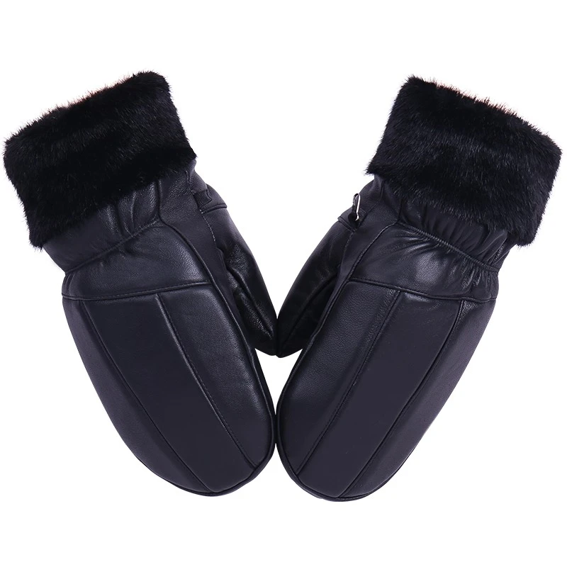 真皮手套男皮手套加绒加厚摩托车超厚保暖防风女士棉骑车连指手套