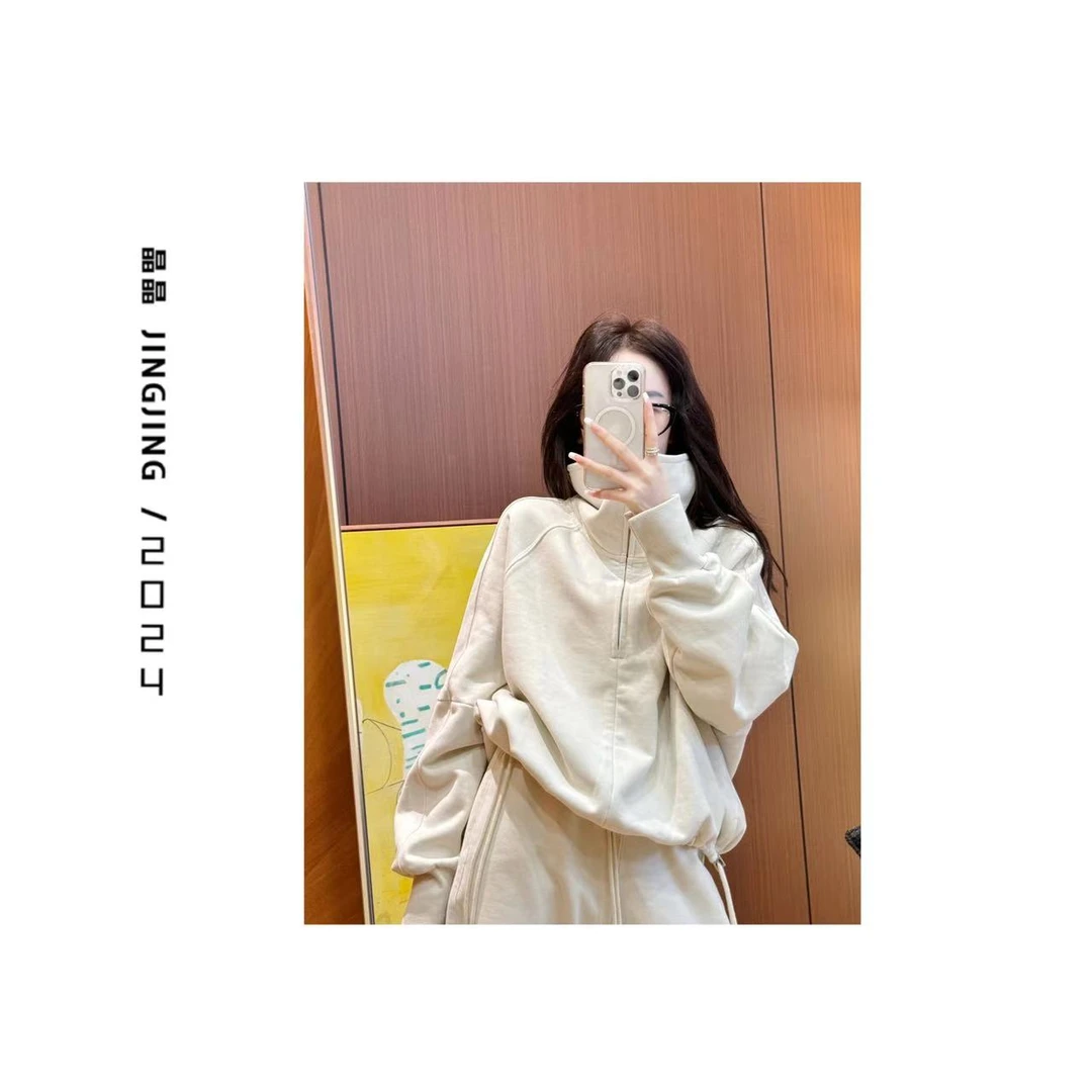 小晶儿 JJ cloakroom |【静奢】松弛下摆抽绳立领半拉链卫衣