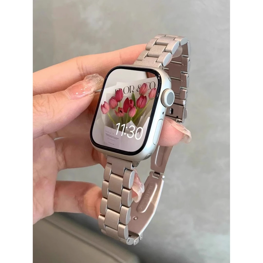 适用iwatchs8手表带新款s9女生小众金属ApplewatchSE高级感s7/6/5