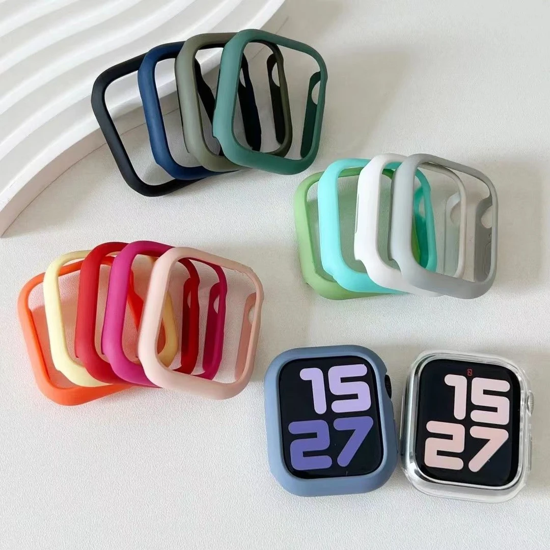 适用苹果手表壳S11/10/SE/ultra糖果色高颜值边框壳保护硬壳半包