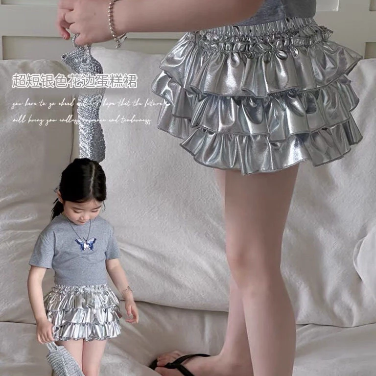 女童蓬蓬芭蕾蛋糕短裙套装夏季2025新款儿童T桖蓬蓬裙裤两件套潮