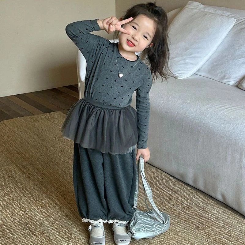 童装2024秋季女童蓬蓬裙屁帘卫裤两件套婴儿花边卫裤套装春秋韩