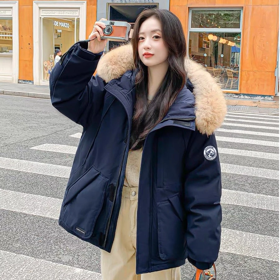 小个子羽绒服女白鸭绒2024冬季新款 毛领派克服宽松韩版工装外套