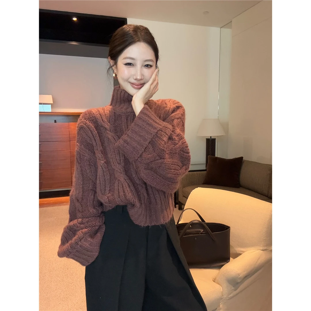 韩系辣妹气质复古绞花套头长袖毛衣女时尚百搭慵懒风小众设计上衣