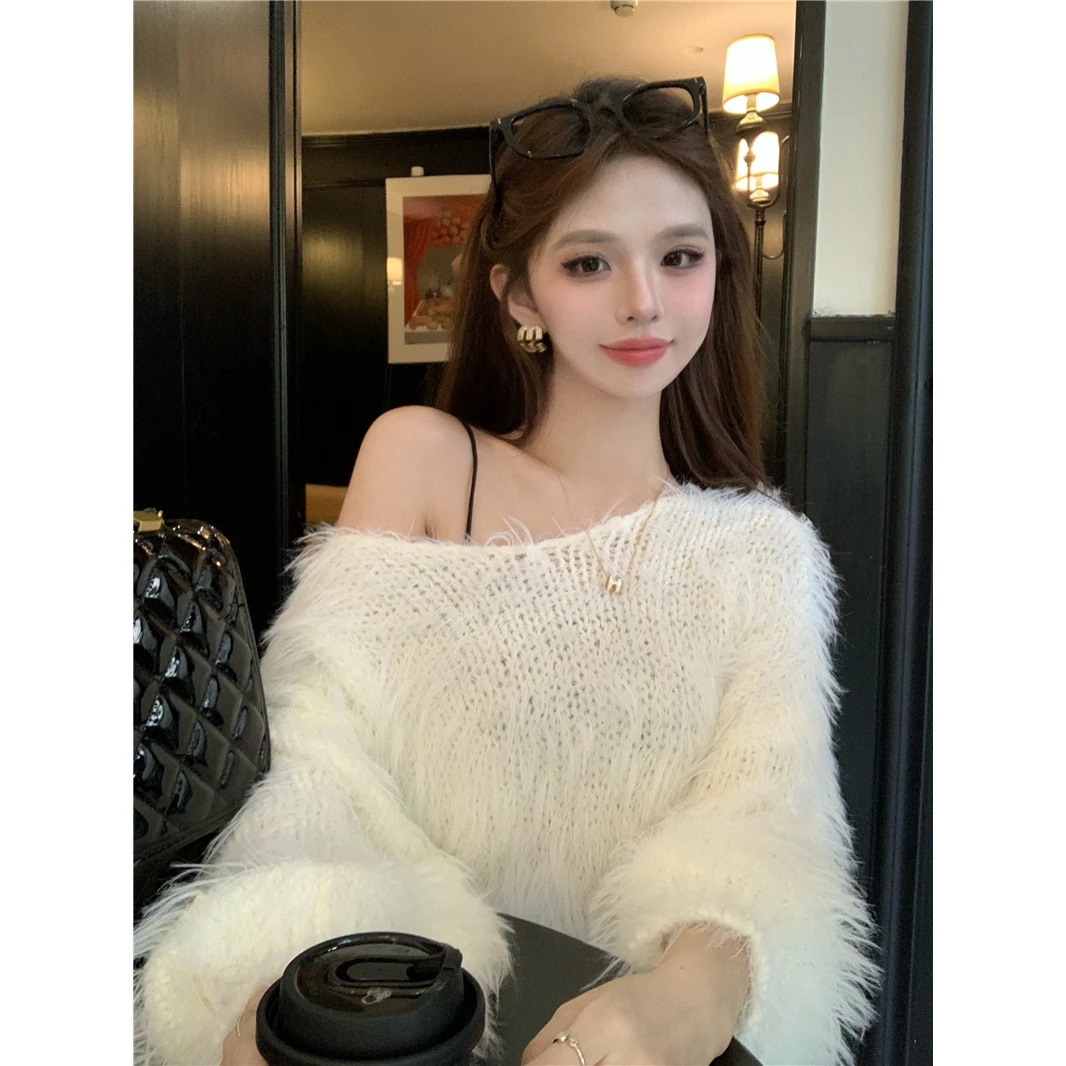 慵懒风百搭套头软糯短款长袖针织衫女时尚百搭绝美别致纯欲风上衣