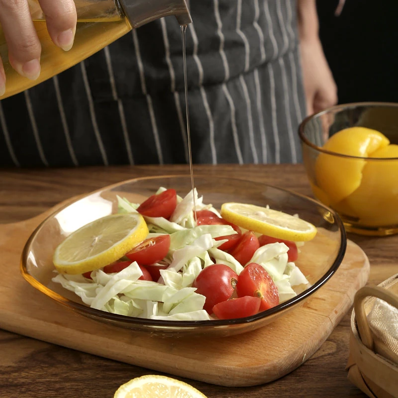 明尚德福利款七寸日溢盘子单支装透明家用大号沙拉碗茶色双耳