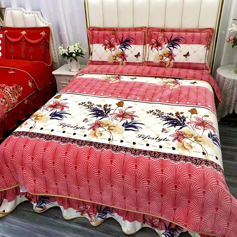 正品牛奶绒四件套加厚加绒保暖双人被罩花边床裙秋冬家纺床上用品