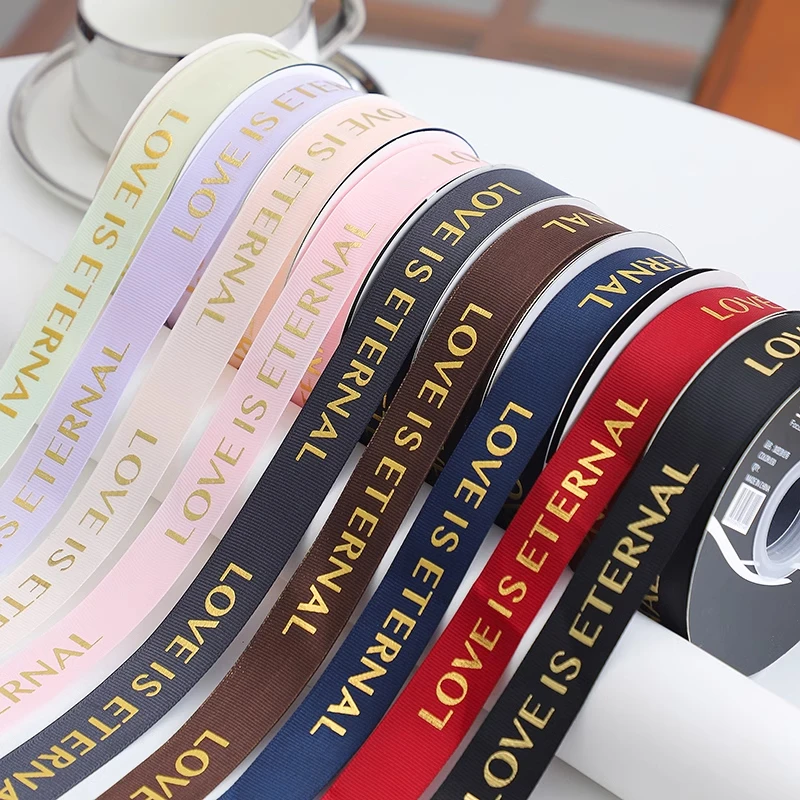 花屿 鲜花包装丝带英文烫金螺纹带花束缎带花艺礼物蛋糕烘焙彩带