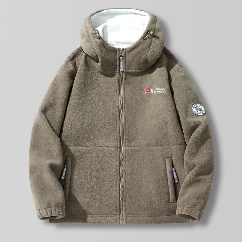 升级版！出挪威外贸订单！秋冬户外加绒加厚连帽男士摇粒绒外套潮