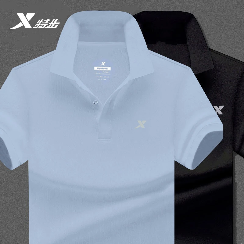 特步短袖T恤男士冰丝POLO衫正品夏季2025新款透气速干服运动上衣