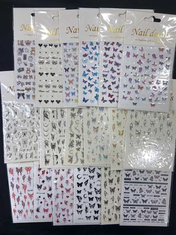 18张蝴蝶复古暗黑风组合美甲贴纸