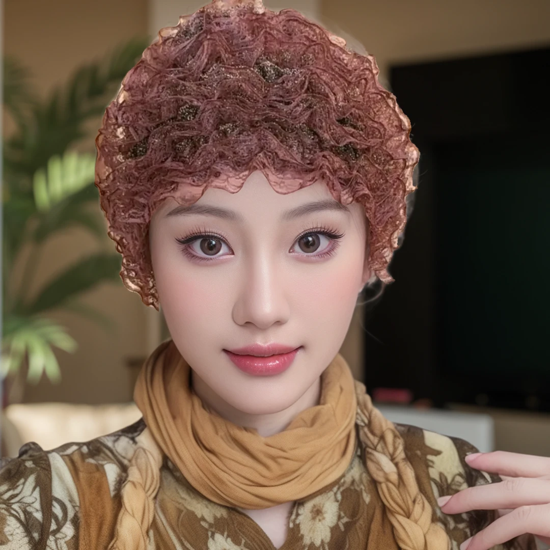 蕾丝季新款帽美人帽时尚花边假发帽遮白发妈妈帽包头帽