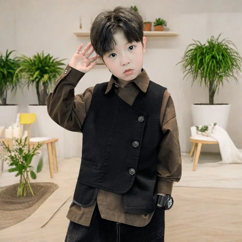 男童套装新款品质童装春秋季洋气韩版马甲帅气衬衫三件套中大童潮