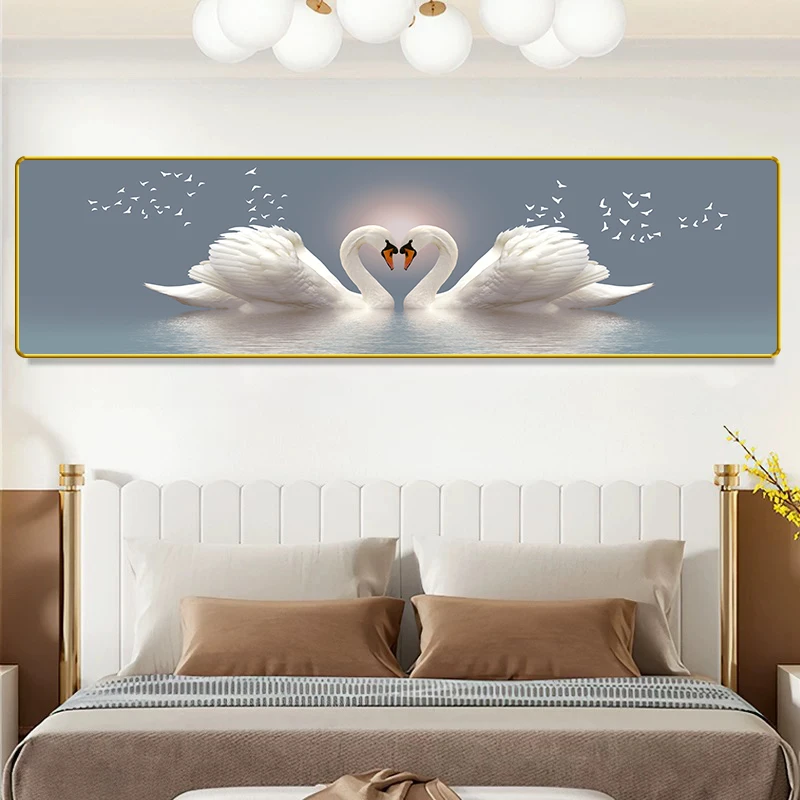 CT001现代简约灰天鹅晶瓷装饰画卧室客厅背景墙壁画简约卧室床头