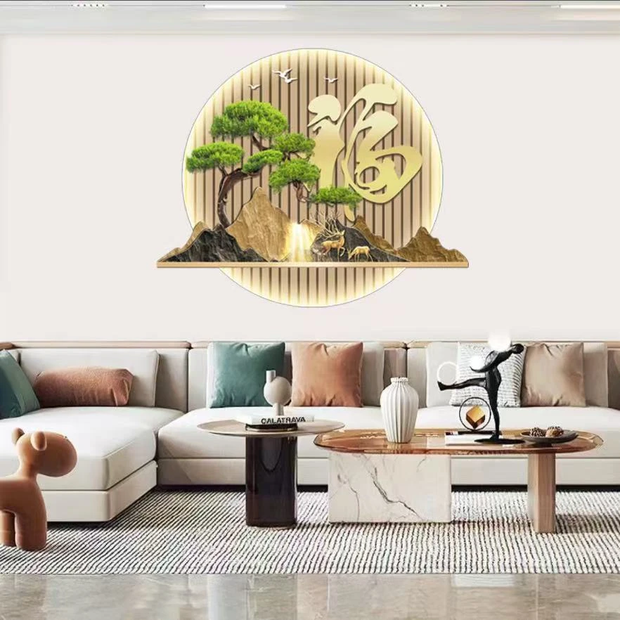 JD002新款迎客松晶瓷挂画装饰画现代沙发背景挂画走廊壁画