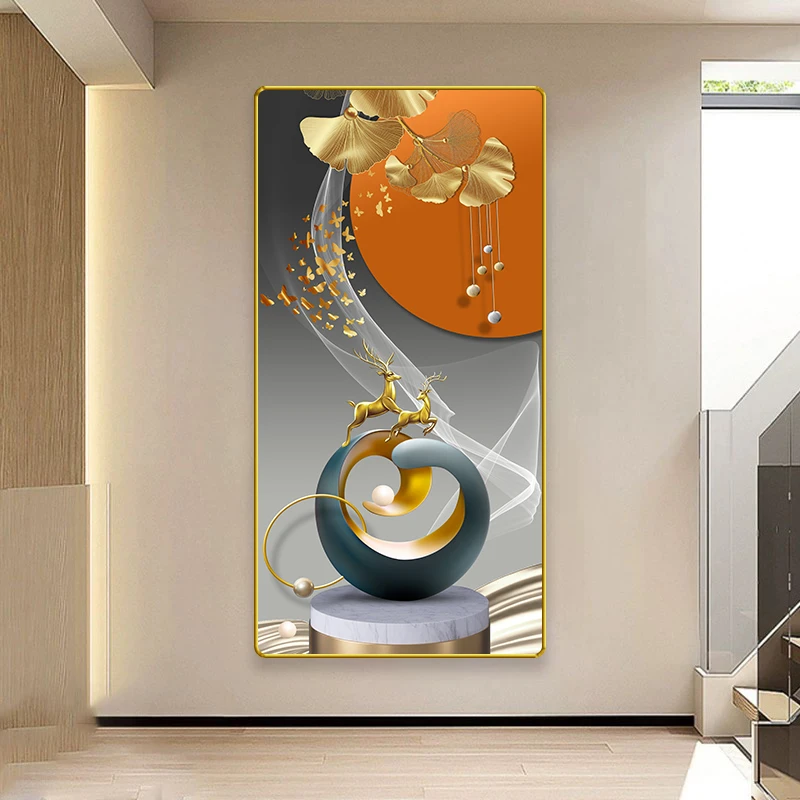 XG005轻奢银杏叶晶瓷画玄关装饰画走廊过道抽象几何客厅挂画