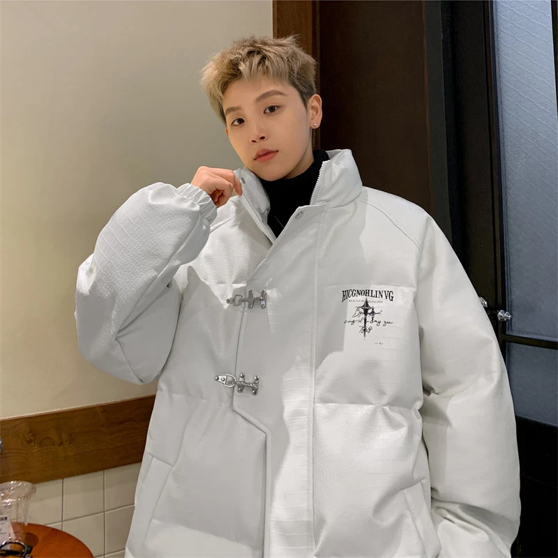 pu皮棉服男冬季新款加厚保暖潮牌棉袄设计感小众痞帅宽松棉衣外套