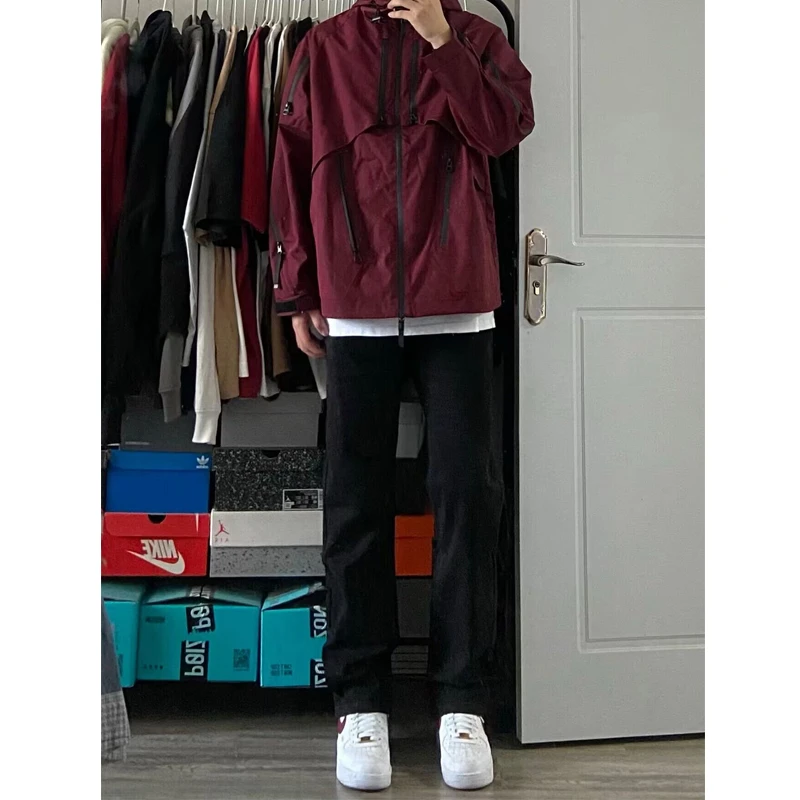 美式vibe高街裤子纯黑色牛仔裤男款cleanfit痞帅弹力修身直筒长裤