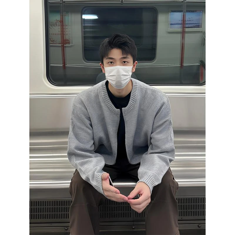 双拉链棒球领针织开衫毛衣男秋冬美式高街潮牌痞帅慵懒风线衣外套