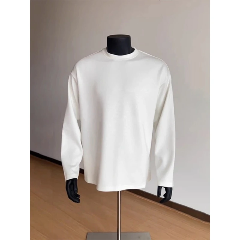 白色重磅潮牌长袖T恤男款秋冬美式圆领上衣内搭基础款纯棉打底衫
