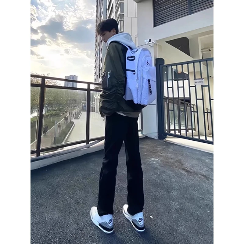 黑色美式高街微喇牛仔裤男款秋冬季弯刀加绒裤子修身显瘦直筒长裤